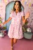 SSYS The Palmer Puff Sleeve Drop Waist Brocade Dress In Pink, ssys the label, must have dress, printed dress, easter dress, must have easter dress, spring fashion, mom style, brunch style, church style, shop style your senses by mallory fitzsimmons, ssys by mallory fitzsimmons