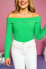 Green Ribbed Knit Off Shoulder Long Sleeve Top *FINAL SALE* *Final Sale*, Saturday steal, must have top, must have style, date night style, summer style, spring fashion, elevated style, elevated top, mom style, shop style your senses by mallory fitzsimmons, ssys by mallory fitzsimmons