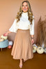 Camel Faux Leather Pleated Midi Skirt, must have skirt, must have style, elevated skirt, elevated style, elevated faux leather, faux leather skirt, must have fall, fall fashion, mom style, shop style your senses by mallory fitzsimmons