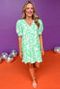 Mint Flower V Neck Short Puff Sleeve Dress, floral dress, printed dress, must have dress, must have style, weekend style, brunch style, spring fashion, elevated style, elevated style, mom style, shop style your senses by mallory fitzsimmons, ssys by mallory fitzsimmons  Edit alt text