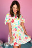 Off White Multi Floral Scallop Lace Trim Gathered Puff Sleeve Dress, printed dress, floral dress, must have dress, must have style, weekend style, brunch style, spring fashion, elevated style, elevated style, mom style, shop style your senses by mallory fitzsimmons, ssys by mallory fitzsimmons