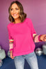 Fuchsia Crew Neck Colorblock Terry Knit Pullover, must have top, must have style, must have fall, fall collection, fall fashion, elevated style, elevated top, mom style, fall style, shop style your senses by mallory fitzsimmons