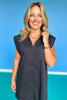SSYS Scottie Black Poplin Cap Sleeve Button Down Dress