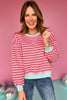 Pink Knit Stripe Contrast Cuff Hem Top, top, knit top, contrast hem top, pink top, pink knit top, light blue contrast cuff sleeve, light blue contrast cuff hem, must have top, elevated top, elevated style, summer top, summer style, Shop Style Your Senses by Mallory Fitzsimmons, SSYS by Mallory Fitzsimmons