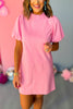 THML Pink Frilled Neck Puff Short Sleeve Dress, thml dress, pink dress, must have dress, must have style, church style, spring fashion, elevated style, elevated dress, mom style, work dress, shop style your senses by mallory fitzsimmons