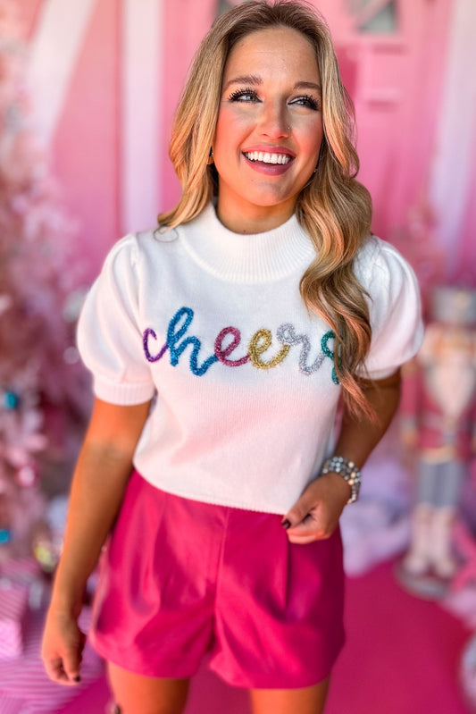 White Cheers Puff Short Sleeve Sweater, must have sweater, must have style, fall style, fall fashion, elevated style, elevated dress, mom style, fall collection, fall sweater, shop style your senses by mallory fitzsimmons