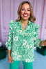 Green Floral Printed Pearl Snap Button Front Ruffle Sleeve Top, must have top, must have style, office style, winter fashion, elevated style, elevated top, mom style, work top, shop style your senses by mallory fitzsimmons
