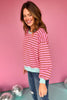 Pink Knit Stripe Contrast Cuff Hem Top, top, knit top, contrast hem top, pink top, pink knit top, light blue contrast cuff sleeve, light blue contrast cuff hem, must have top, elevated top, elevated style, summer top, summer style, Shop Style Your Senses by Mallory Fitzsimmons, SSYS by Mallory Fitzsimmons