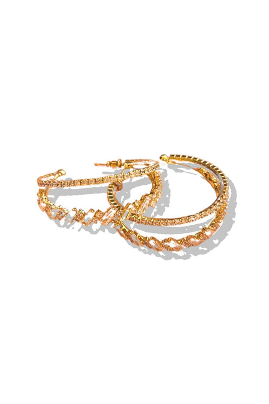 Gold Double Crystal Hoop Earrings