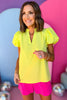 Lime Green Split Neck Frilled Collared Puff Short Sleeve Top, must have top, must have style, brunch style, summer style, spring fashion, elevated style, elevated top, mom style, shop style your senses by mallory fitzsimmons, ssys by mallory fitzsimmons