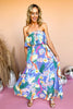 Blue Tropical Printed Strapless Side Slit Maxi Dress, strapless, maxi, resort wear, tropical print, shop style your senses by mallory fitzsimmons