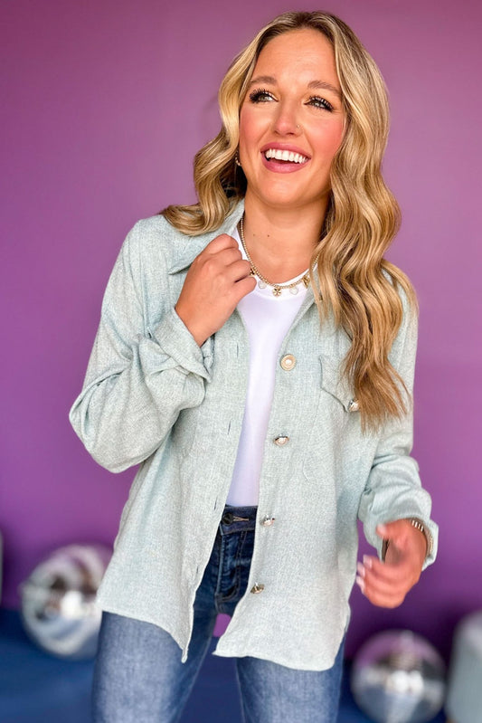 Blue Long Sleeve Embellished Button Down Shacket, must have top, must have style, must have fall, fall collection, fall fashion, elevated style, elevated top, mom style, fall style, shop style your senses by mallory fitzsimmons