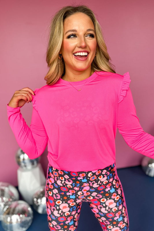  SSYS Hot Pink Long Sleeve Ruffle Hem Active Top, must have top, must have athleisure, elevated style, elevated athleisure, mom style, active style, active wear, fall athleisure, fall style, comfortable style, elevated comfort, shop style your senses by mallory fitzsimmons