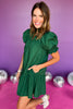 Hunter Green Ruffle Button Up Detail Short Puff Sleeve Dress, dress, ruffle detail dress, button up detail dress, short sleeve dress, puff sleeve dress, hunter green dress, hunter green ruffle detail dress, hunter green button up detail dress, hunter green short sleeve dress, hunter green puff sleeve dress, must have dress, must have hunter green dress, elevated dress, elevated hunter green dress, elevated style, Shop Style Your Senses by Mallory Fitzsimmons, SSYS by Mallory Fitzsimmons