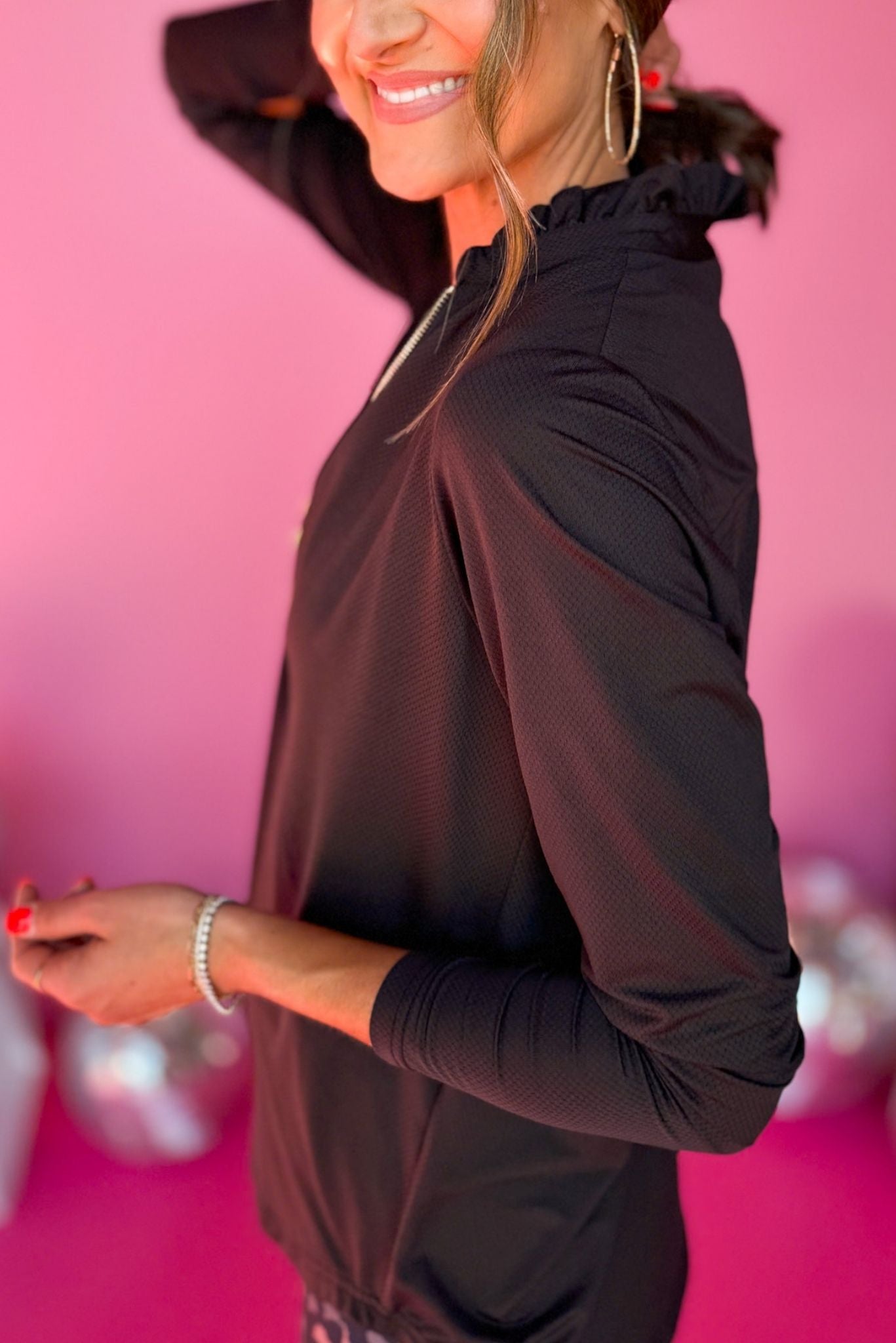 SSYS Black 1/2 Zip Long Sleeve Active Top, SSYS the label, must have top, must have style, elevated athleisure, must have athleisure, mom style, active style, must have activewear, shop style your senses by mallory fitzsimmons