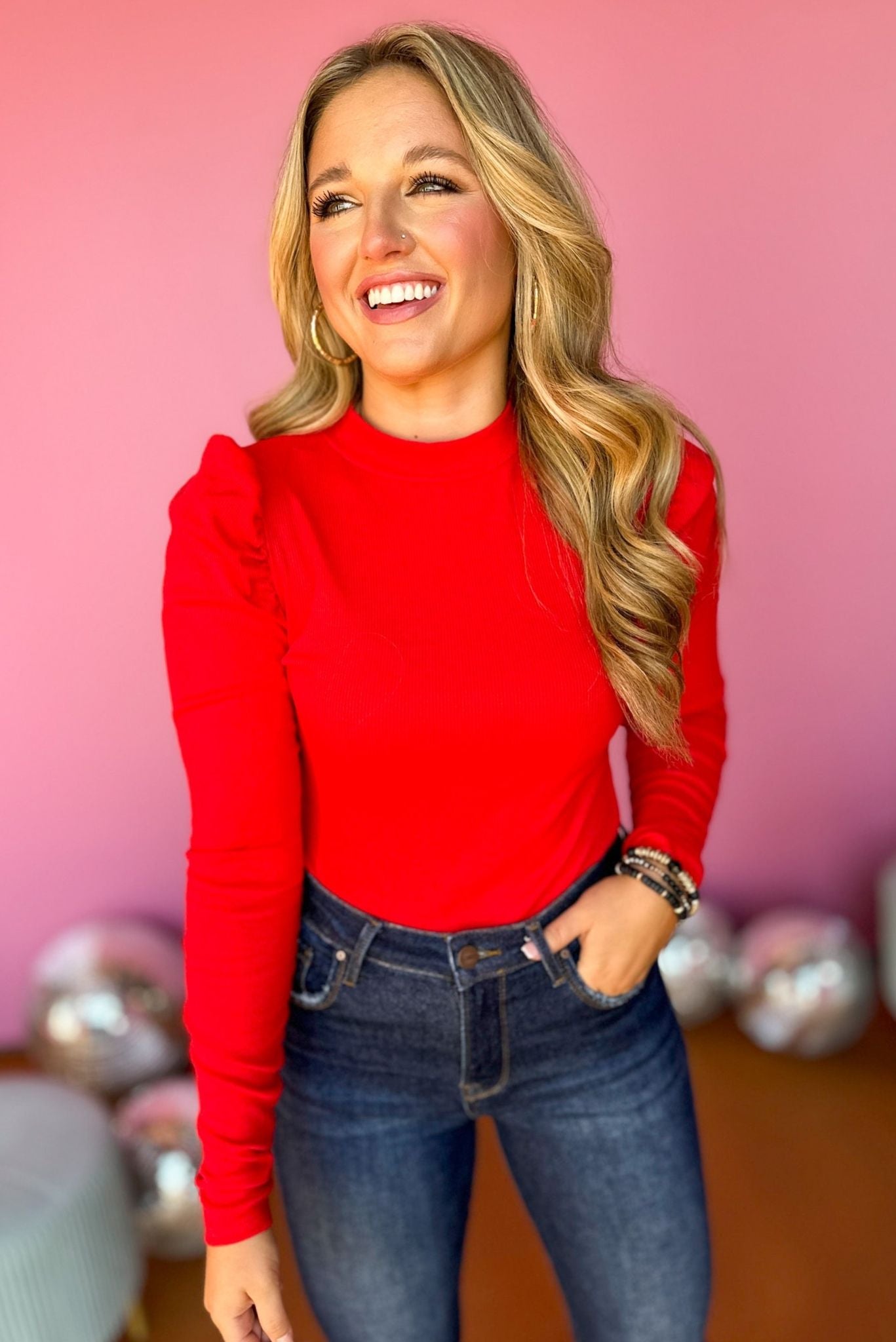 Red Ruched Shoulder Ribbed Knit Top, must have top, must have style, must have fall, fall collection, fall fashion, elevated style, elevated top, mom style, fall style, affordable fashion, shop style your senses by mallory fitzsimmons