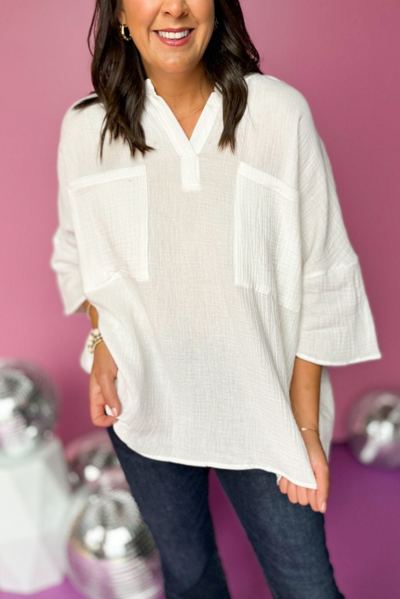 Off White Front Pocket Gauze Pullover Top, must have top, must have style, fall style, fall fashion, elevated style, elevated top, mom style, fall collection, fall top, shop style your senses by mallory fitzsimmons