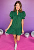 Hunter Green Ruffle Button Up Detail Short Puff Sleeve Dress, dress, ruffle detail dress, button up detail dress, short sleeve dress, puff sleeve dress, hunter green dress, hunter green ruffle detail dress, hunter green button up detail dress, hunter green short sleeve dress, hunter green puff sleeve dress, must have dress, must have hunter green dress, elevated dress, elevated hunter green dress, elevated style, Shop Style Your Senses by Mallory Fitzsimmons, SSYS by Mallory Fitzsimmons