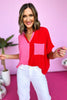 Hot Pink Red Colorblock V Neck Pocket Top, V neck top, summer top, mom style, summer style, shop style your senses by mallory fitzsimmons