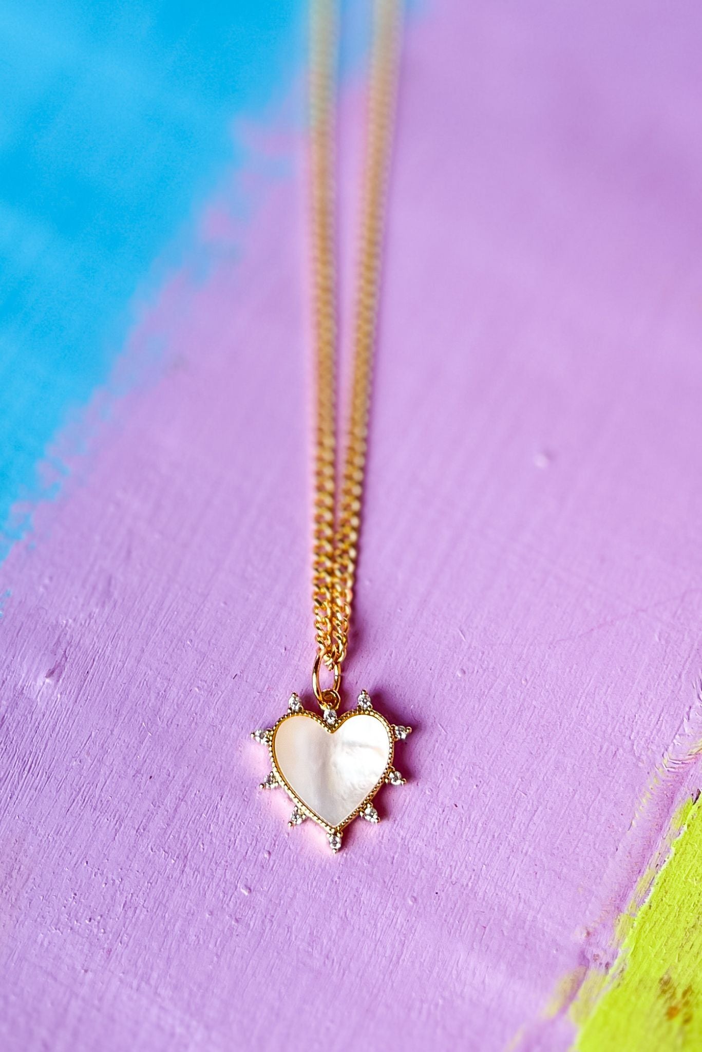 Gold Mother of Pearl Heart Chain Necklace