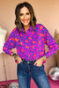 magenta animal printed button down top, fall staple, work to weekend, mom style, easy to wear, layering piece, shop style your senses by mallory fitzsimmons