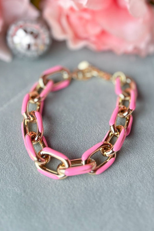 Pink Enamel Chainlink Bracelet, accessory, bracelet, gold bracelet, must have bracelet, shop style your senses by mallory fitzsimmons, ssys by mallory fitzsimmons