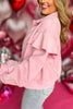 Pink Ruffle Shoulder Detail Faux Suede Jacket, must have jacket, must have style, must have winter, winter fashion, elevated style, elevated jacket, mom style, winter style, shop style your senses by mallory fitzsimmons
