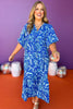 Blue Print Self-Tie Front Detail Elastic Short Sleeve Midi Dress, printed dress, paisley dress, midi dress, must have dress, must have style, church style, brunch style, spring fashion, elevated style, elevated style, mom style, shop style your senses by mallory fitzsimmons, ssys by mallory fitzsimmons  Edit alt text