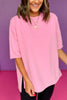 SSYS Light Pink Longline Short Sleeve Side Slit Top, must have top, elevated top, comfortable top, throw on and go, must have athleisure, elevated athleisure, mom style, comfortable style, shop style your senses by mallory fitzsimmons