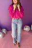 Magenta Button Front Gathered Detail Long Sleeve Top, must have top, must have style, office style, winter fashion, elevated style, elevated top, mom style, work top, shop style your senses by mallory fitzsimmons