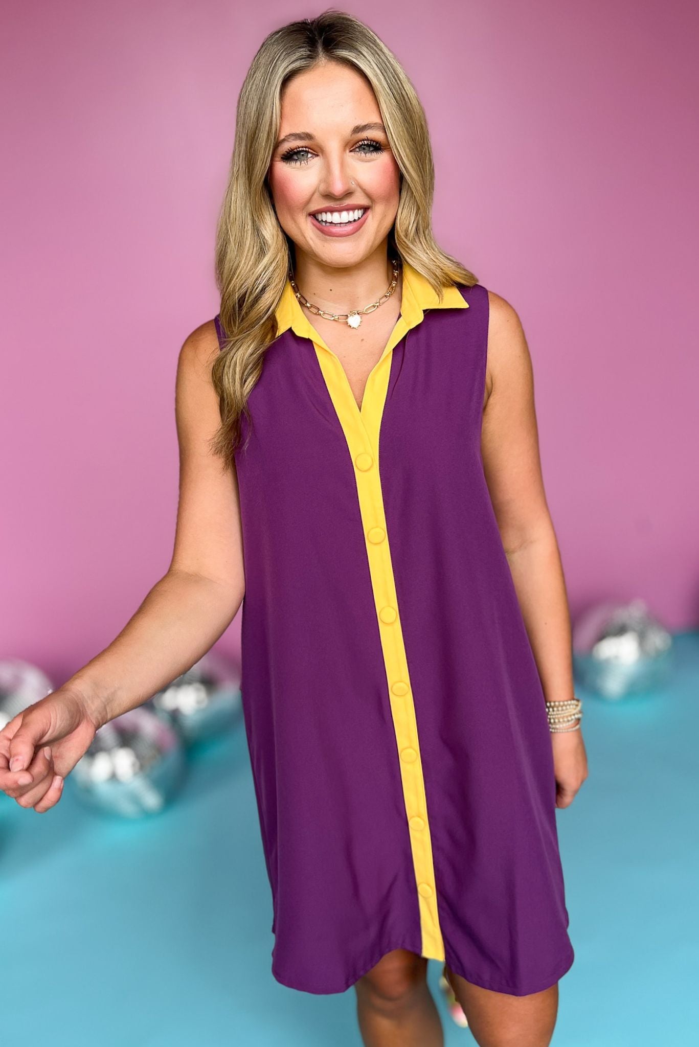 SSYS The Penelope Colorblock Collared Sleeveless Dress In Purple, dress, penelope dress, SSYS the Label, SSYS the Label dress, SSYS the Label Penelope dress, collared dress, sleeveless dress, purple dress, colorblock dress, must have dress, elevated dress, elevated style, summer dress, summer style, Shop Style Your Senses by Mallory Fitzsimmons, SSYS by Mallory Fitzsimmons