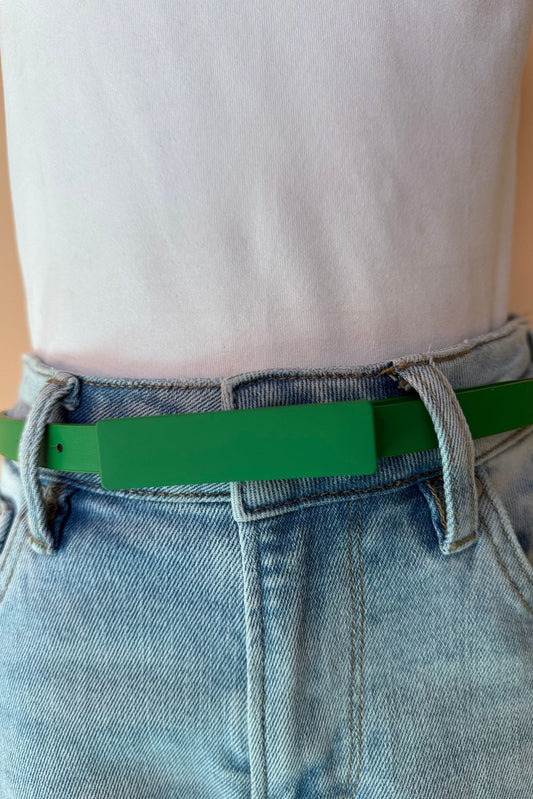 Green Coated Modern Rectangular Skinny Belt