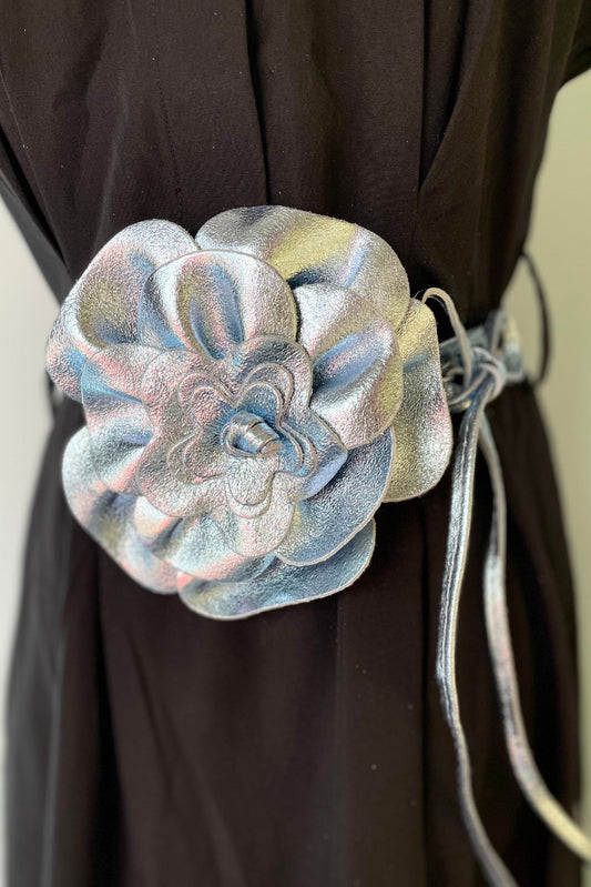 Blue Metallic Flower String Belt