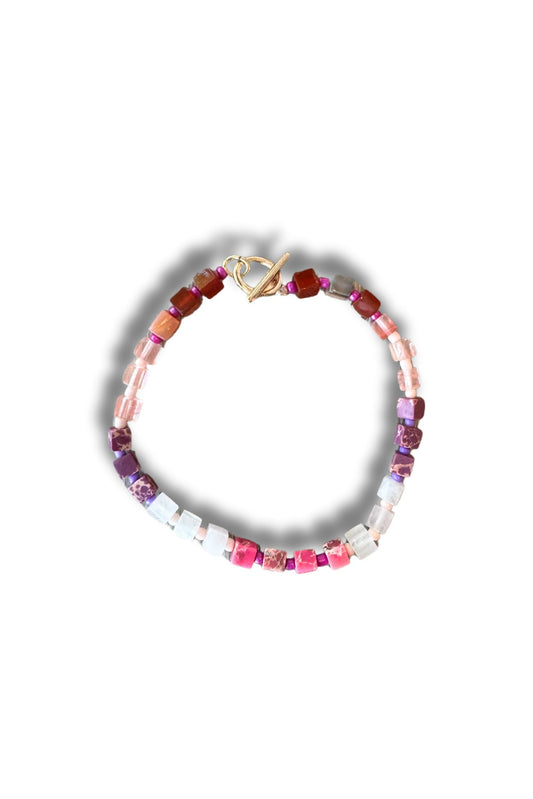 Magenta Multi Stone Bead Bracelet