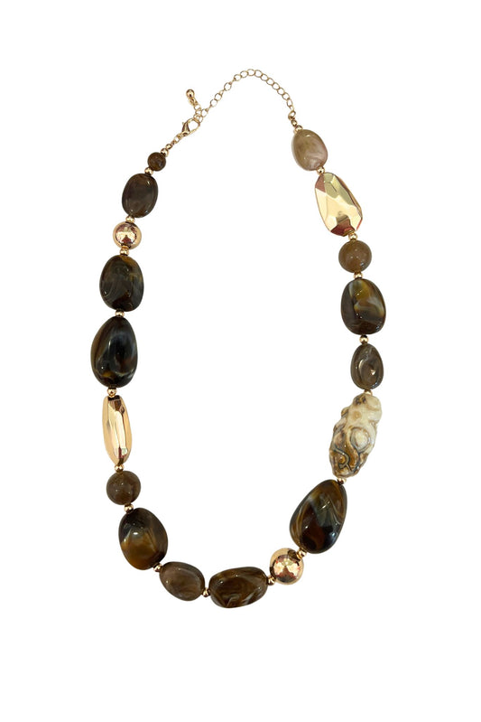 Brown and Gold Mixed Bead Statement Necklace
