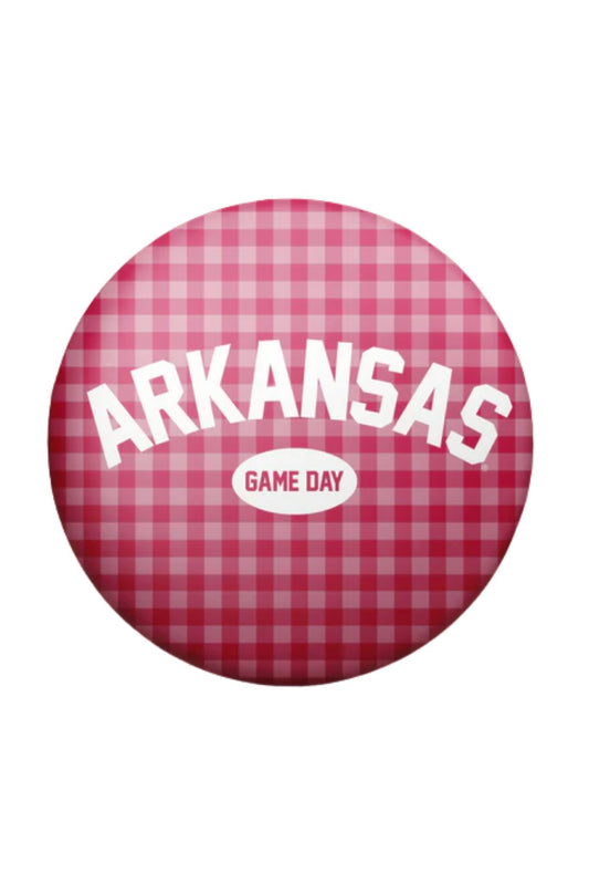 Arkansas Game Day Gingham Button