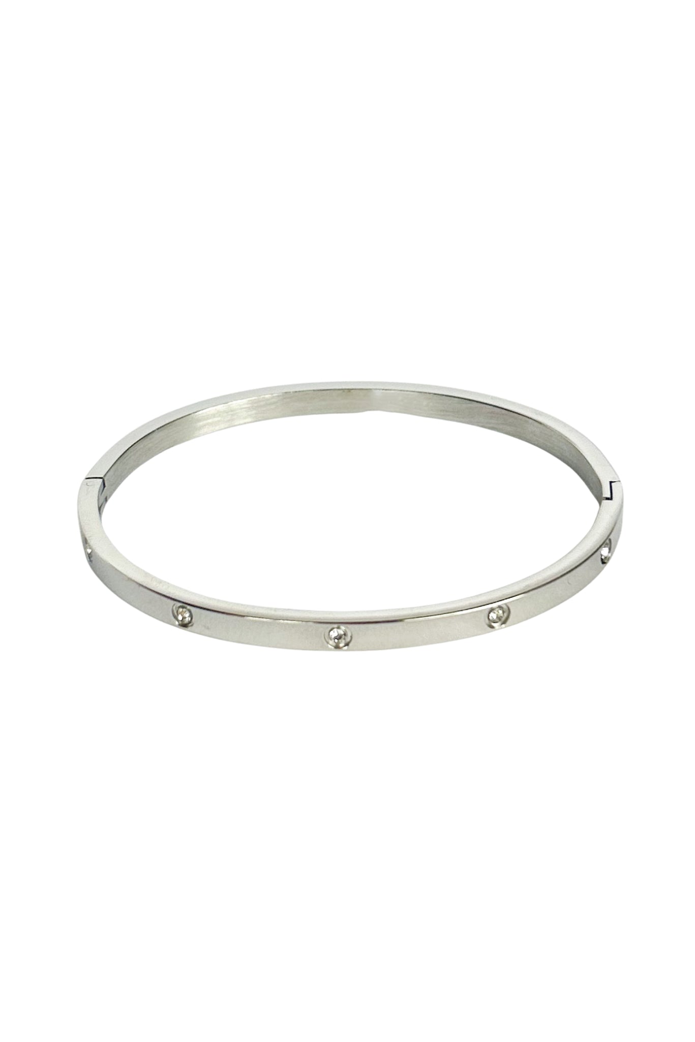 Silver Crystal Embellished Stainless Steel Bangle Bracelet