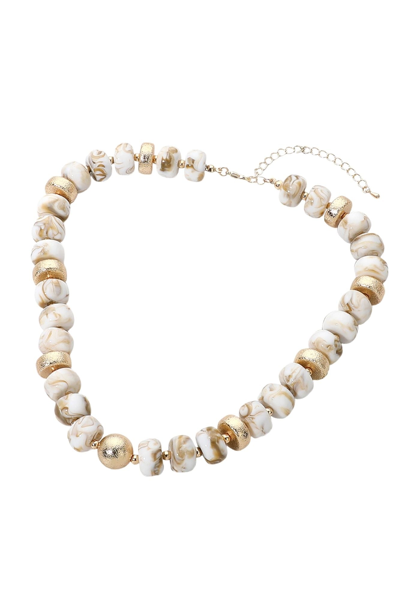 Ivory and Gold Marbled Stone Beaded Necklace