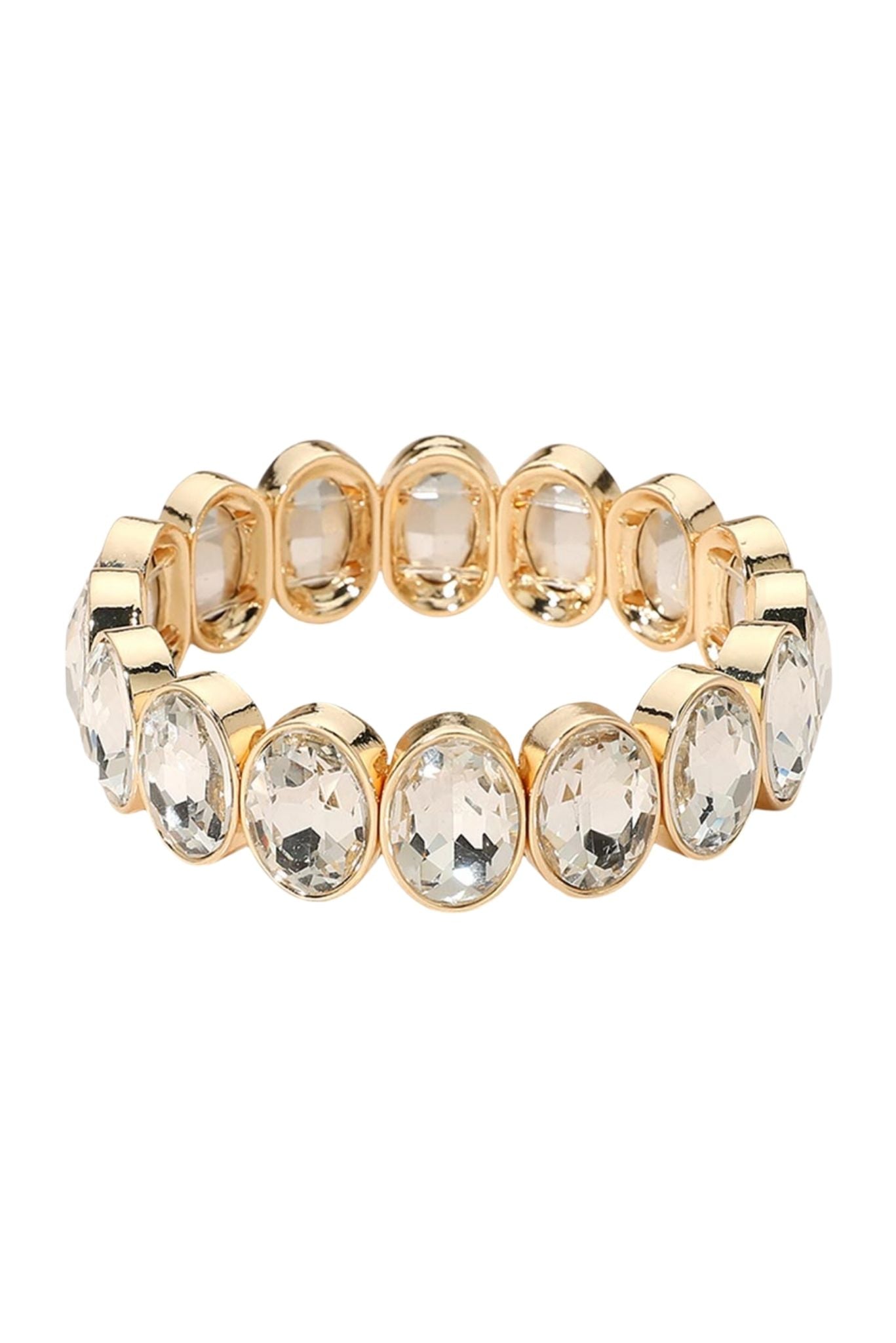 Crystal Oval Faceted Stone Beaded Stretch Bracelet