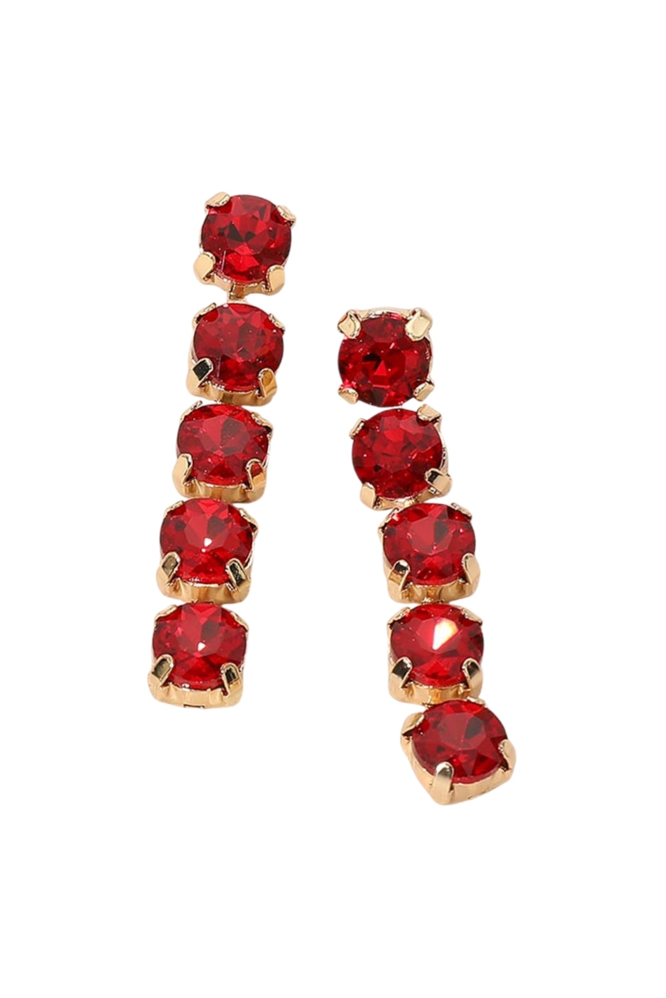 Red Round Stone Cluster Link Drop Earrings