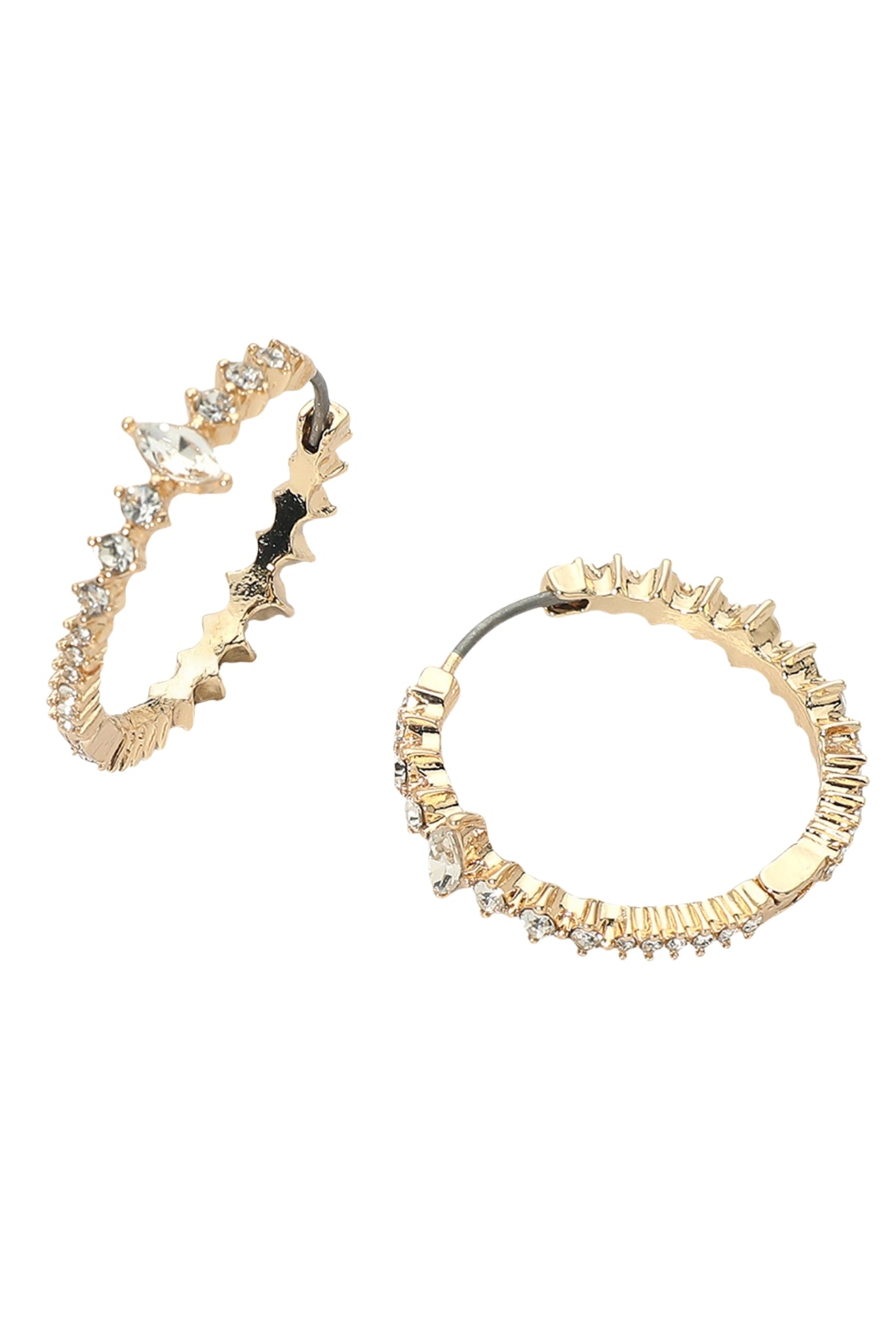 Marquise Stone Accent Gold Huggie Hoop Earrings