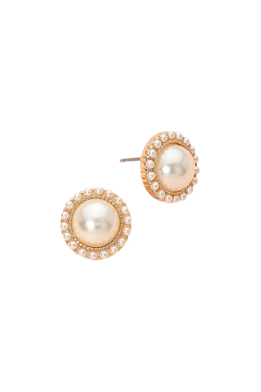 Pearl Beaded Halo Stud Earrings