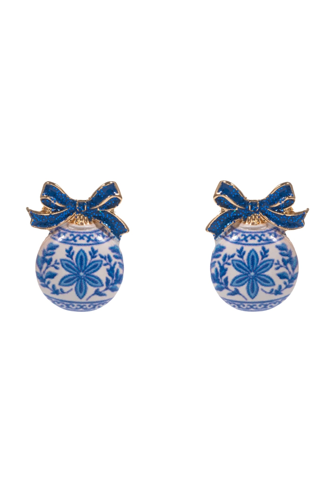 Blue Bow Ornament Stud Earrings