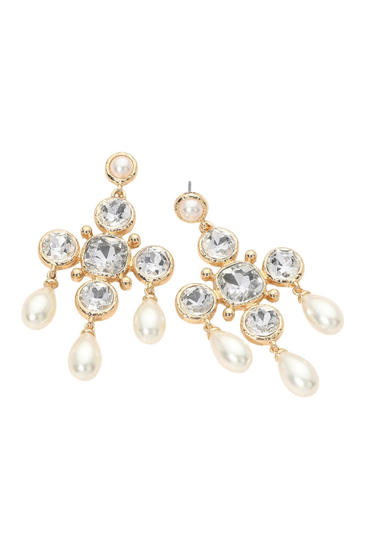 Round Stone Cross Pearl Statement Earrings