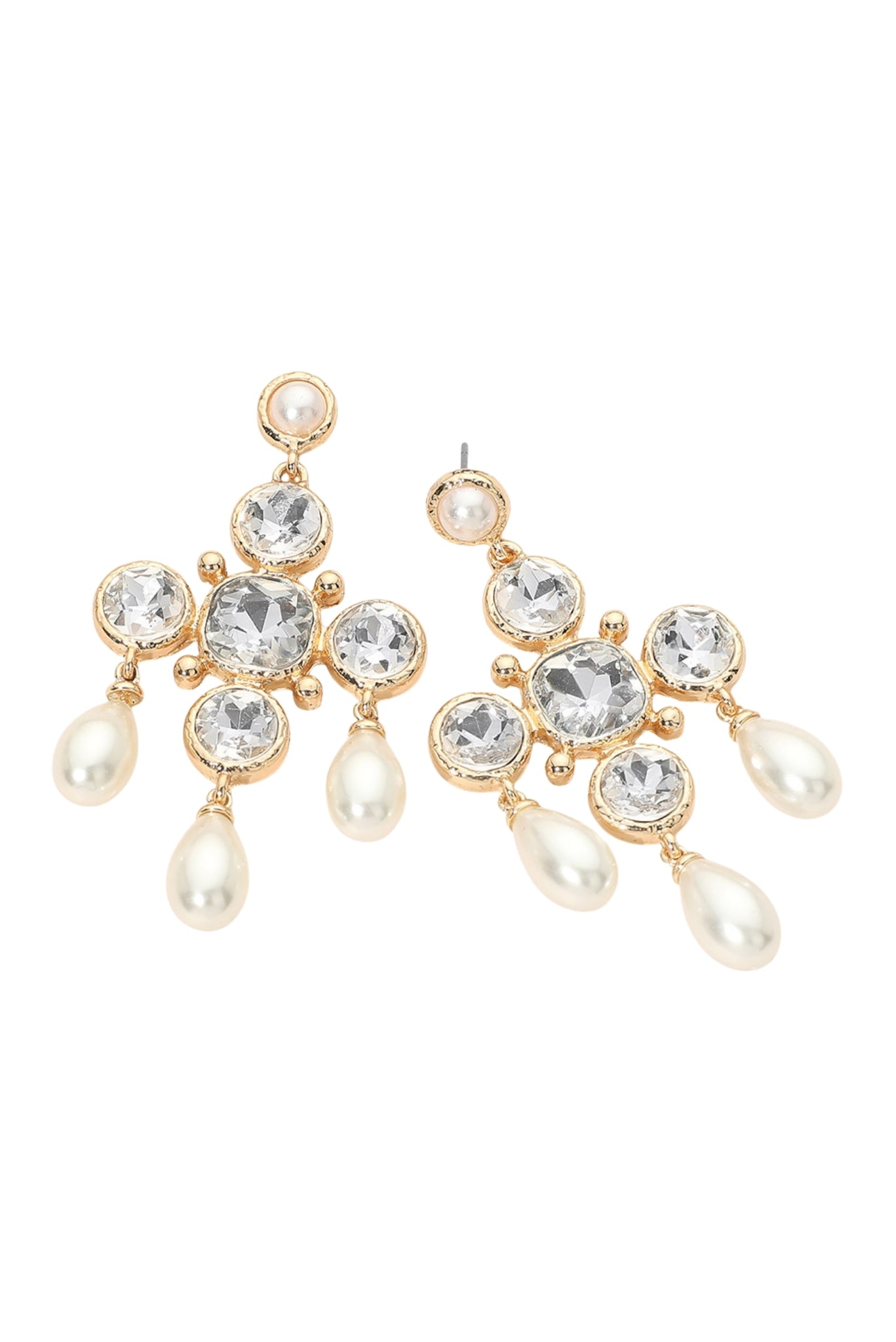 Round Stone Cross Pearl Statement Earrings