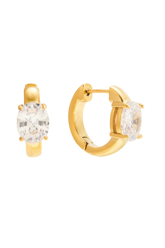Gold Oval Crystal Stud Hoop Earrings