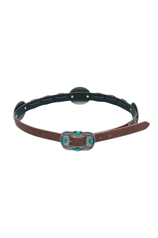 Brown Leather Turquoise Stone Inset Concho Belt