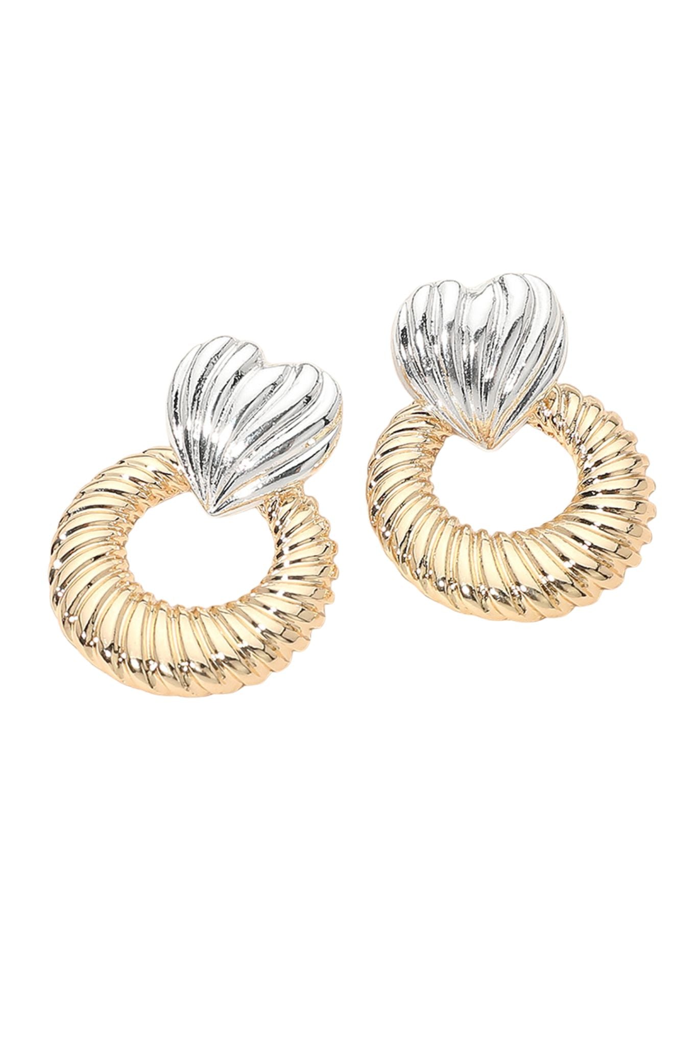 Gold and Silver Twisted Two Tone Heart Accent Ring Drop Earrings
