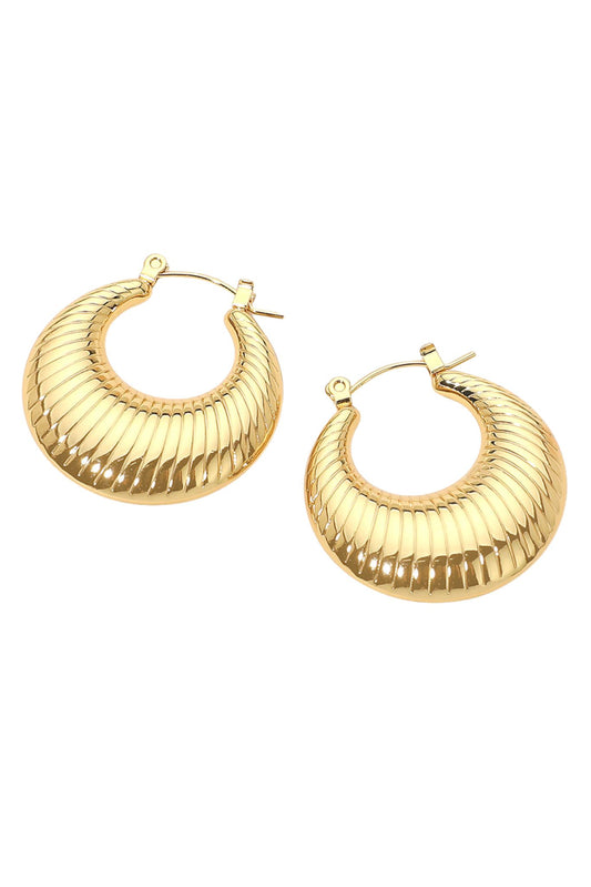 Gold Ribbed Hoop Earrings