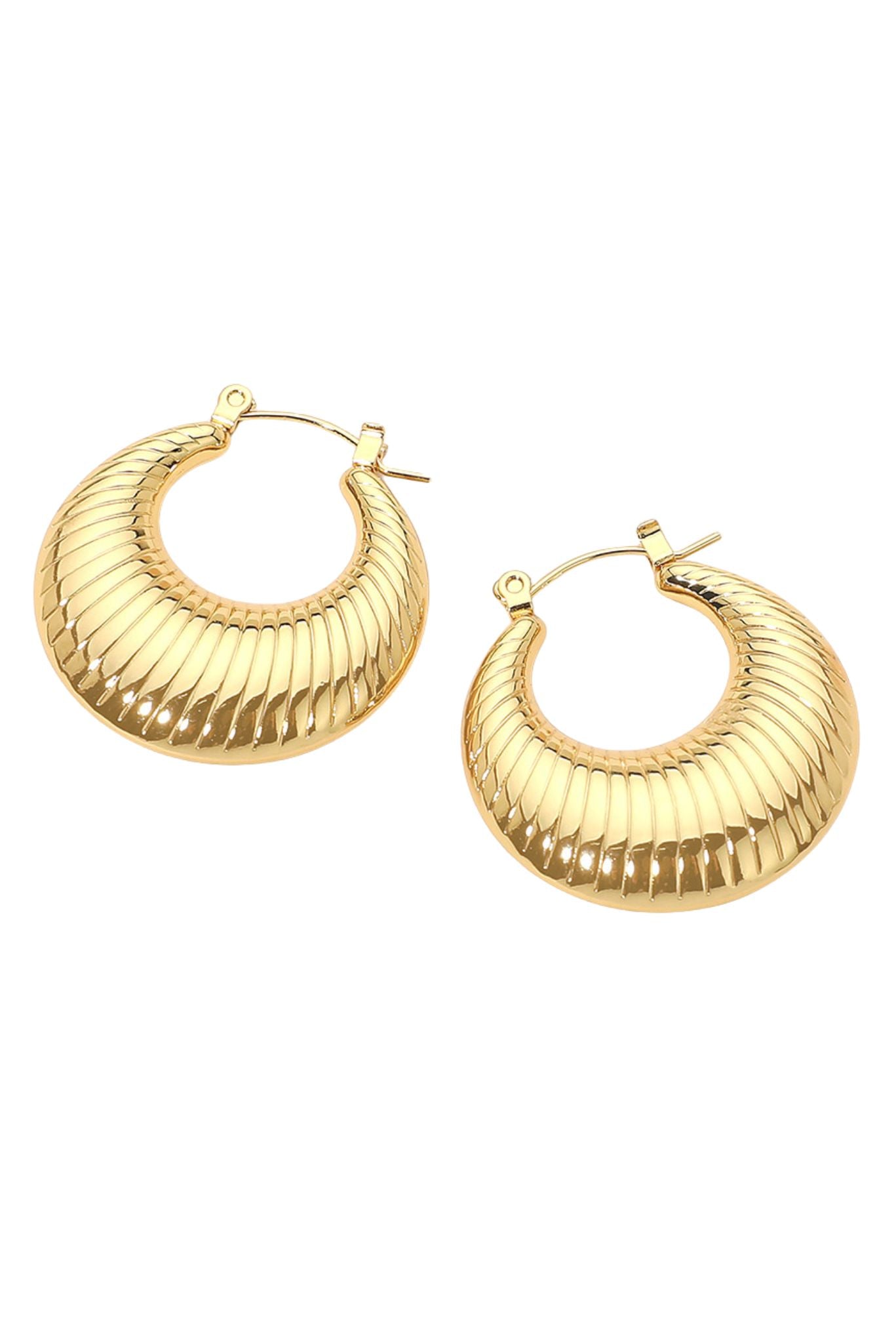Gold Ribbed Hoop Earrings